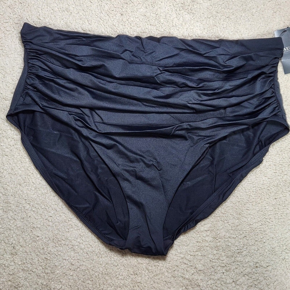 Lauren Ralph Lauren Shirred Ruche Swimsuit Bottom High Waist Black Plus Size 22W
